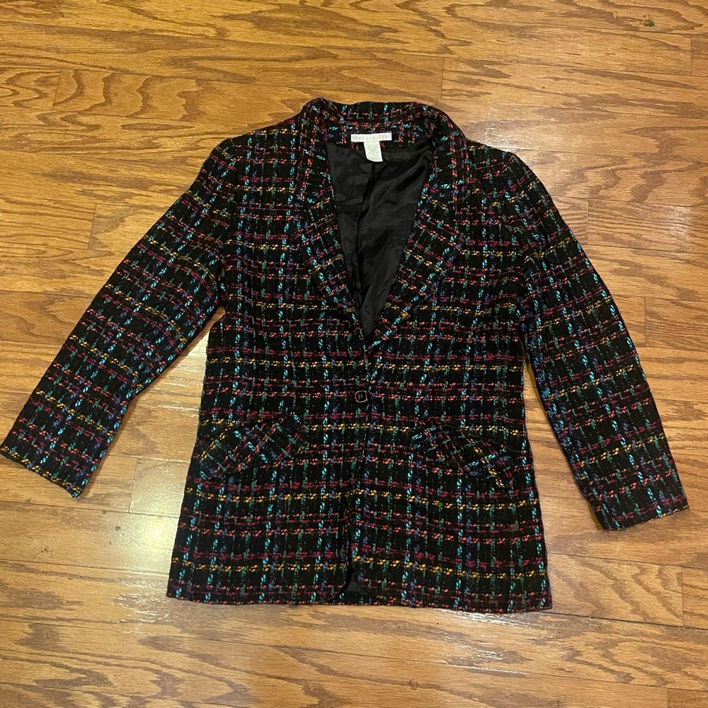 VINTAGE The Limited Ladies M Black/Multi Wool Blend Blazer
